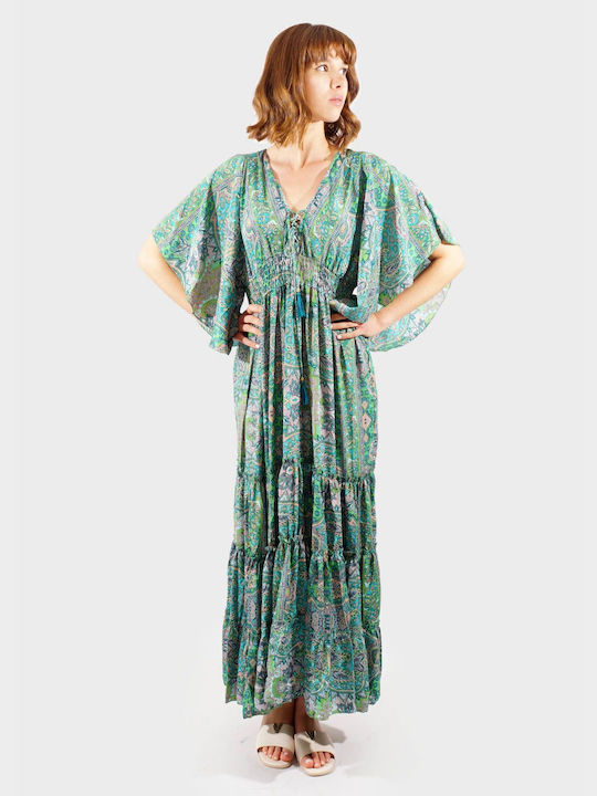 G Secret Sommer Maxi Kleid mit Rüschen Green