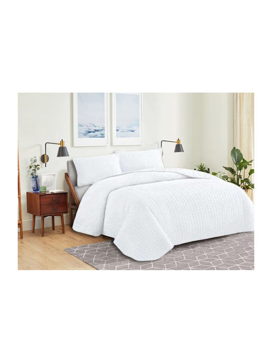 Set Coverlet Queen Microfiber White 220x240cm