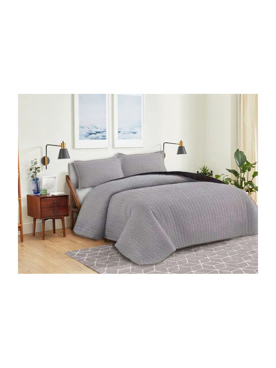 Blätter Tagesdecken Einzel Microfiber Grau-Schwarz 160x240cm 2Stücke KYKLI-1682-M-GKRI