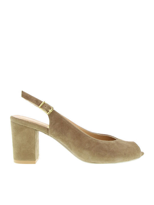 Peep Toe Pantofi cu toc cu Curea Bej