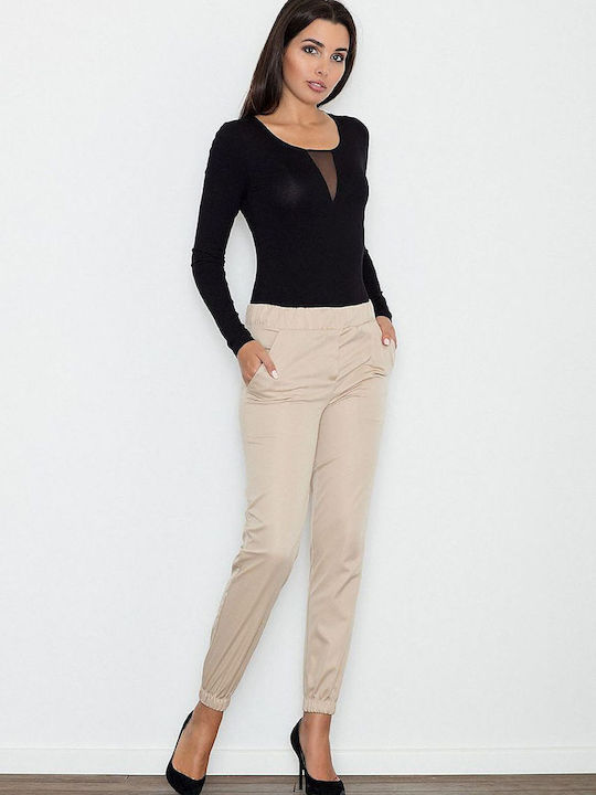 Figl Women's Fabric Trousers in Loose Fit Beige