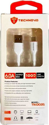 Technovo TN-D035 USB 2.0 Cable USB-C male - USB-A Λευκό 1m