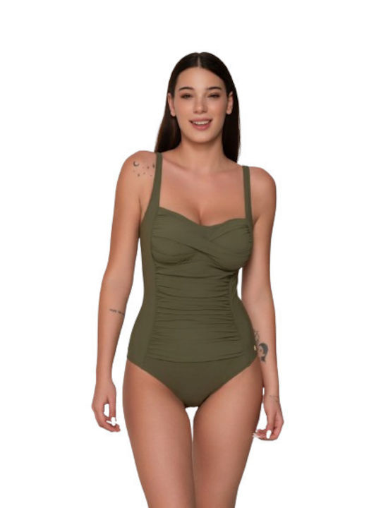 Luna Women's One-Piece Swimsuit Khaki Olive Ideal for Large Bust 92068 Summer Collection 2024