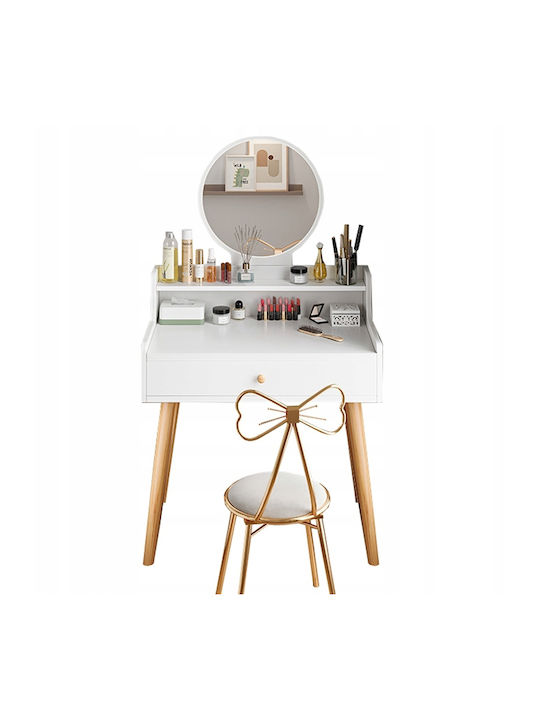 Wooden Makeup Dressing Table White with Mirror 70x40x85cm