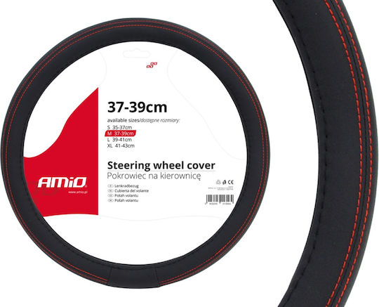 AMiO Auto-Lenkradabdeckung mit Durchmesser 37-39cm Schwarz mit Schwarzer Naht