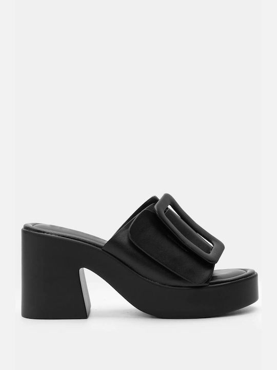 Luigi Heel Leather Mules Black