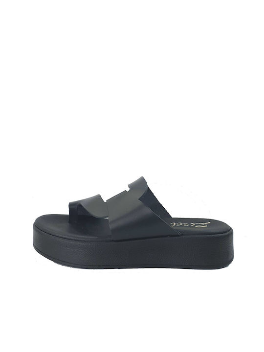 Zizel Leather Women's Flat Sandals Anatomic Flatforms in Black Color