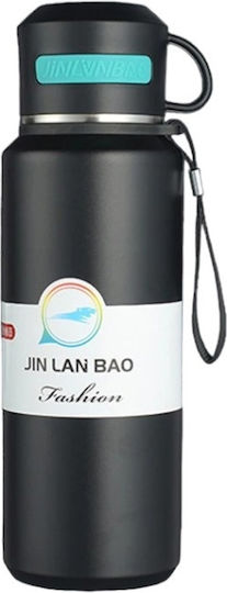 Μπουκάλι Θερμός Ανοξείδωτο / Πλαστικό 800ml Black με Καπάκι-Κύπελλο
