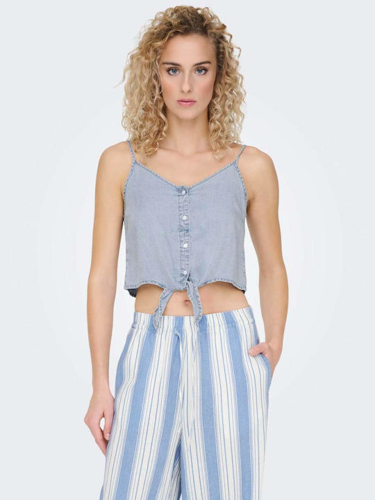 Only Γυναικείο Crop Top Αμάνικο Μπλε