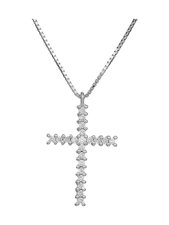 Βαπτιστικοί Σταυροί με Αλυσίδα Λευκόχρυσος σταυρός με μπριγιάν Κ18 029551C 029551C Γυναικείο Χρυσός 18 Καράτια