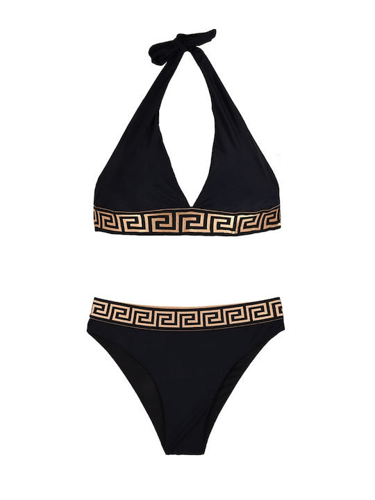 Triangle bikini set with meanderings Black