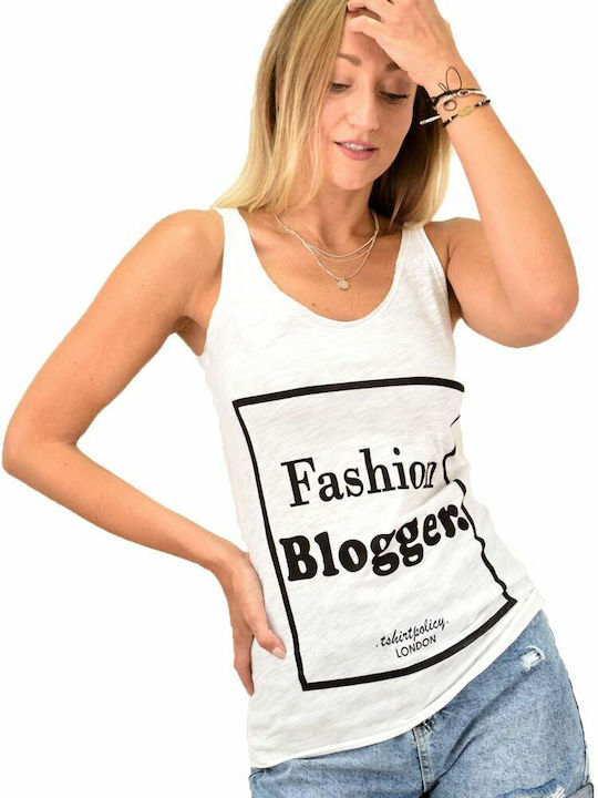 Γυναικείο μπλουζάκι αμάνικο με τύπωμα Λευκό 10830