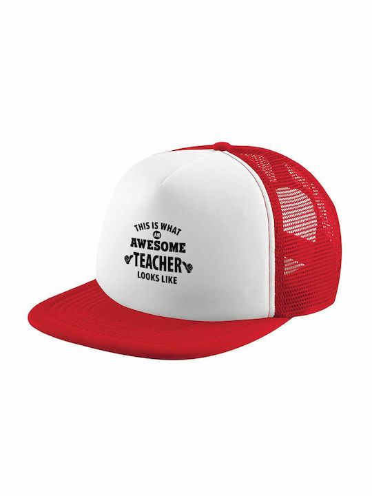 Adult Soft Trucker Hat with Mesh Red/White (POLYESTER, ADULT, UNISEX, ONE SIZE)
