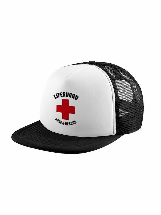 Pălărie de camioner moale pentru adulți Lifeguard Save & Rescue cu plasă neagră/albă (POLIESTER, ADULT, UNISEX, MĂRIMEA UNICĂ)