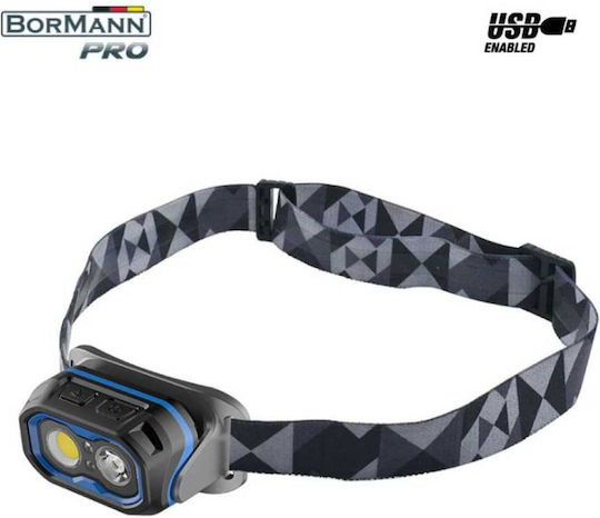 Bormann Rechargeable Headlamp LED IPX6 with Maximum Brightness 200lm Black