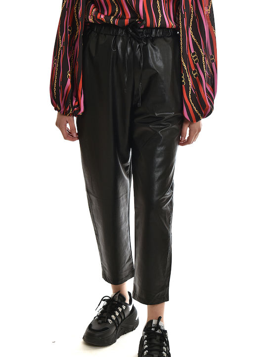 Lotus Eaters Trousers With Leather Effect-Black (BIZOU_W21-002)