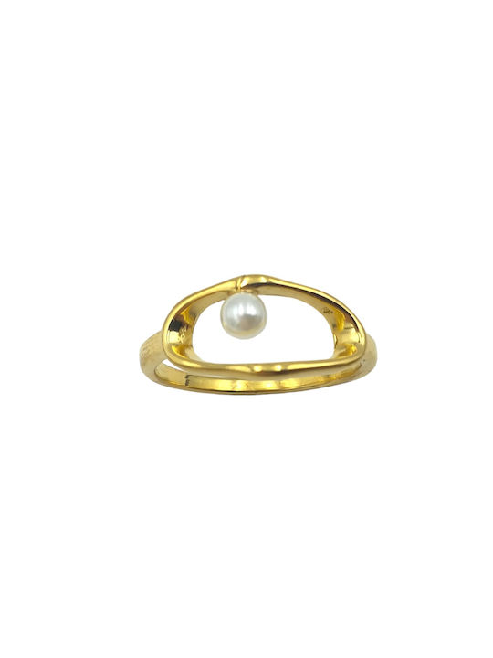 Steel Ring Pearl Gold 8mm 1pc