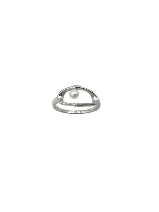 Steel Ring Pearl Silver 8mm 1pc