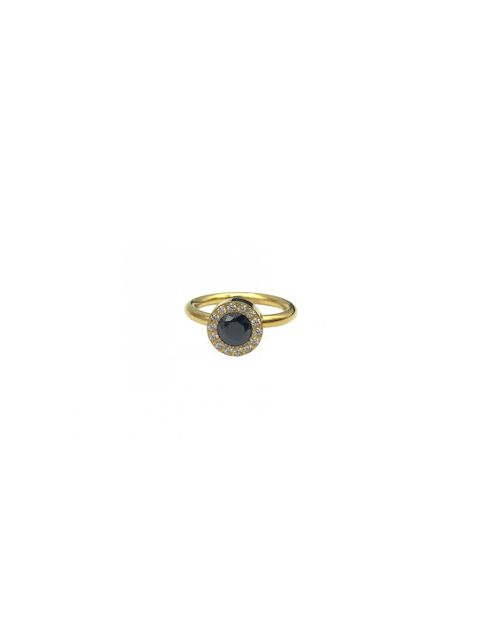 Stainless Steel Ring Black Crystal Rhinestones Gold 1 piece