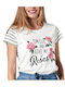 MARYLAND Γυναικείο λευκό κοντομάνικο μπλουζάκι 10011 ROSA