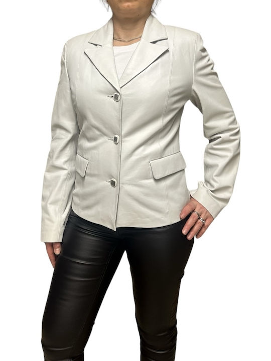 MARKOS LEATHER Damen Leder Blazer Weiß