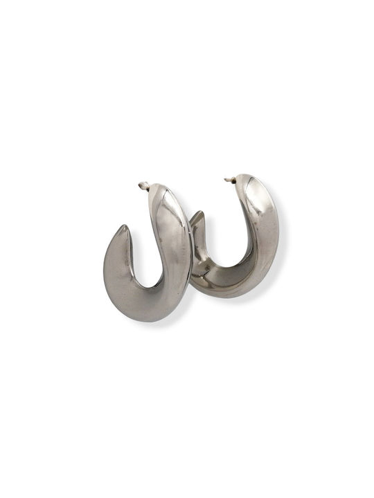 Steel Hoop Earrings Silver 30mm 1 Pair