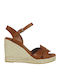 Women's Leather Platform Espadrilles Tabac Brown
