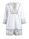 White Black Embroidered Blouse Shorts Set One Size 100% Cotton