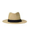 Breitkrempiger schwarzer Hut mit beigefarbenem Band 24746