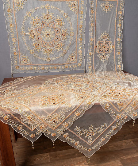 Silk Fashion Τραπεζομάντηλο Σετ 7τμχ Χρυσό 130x130εκ.