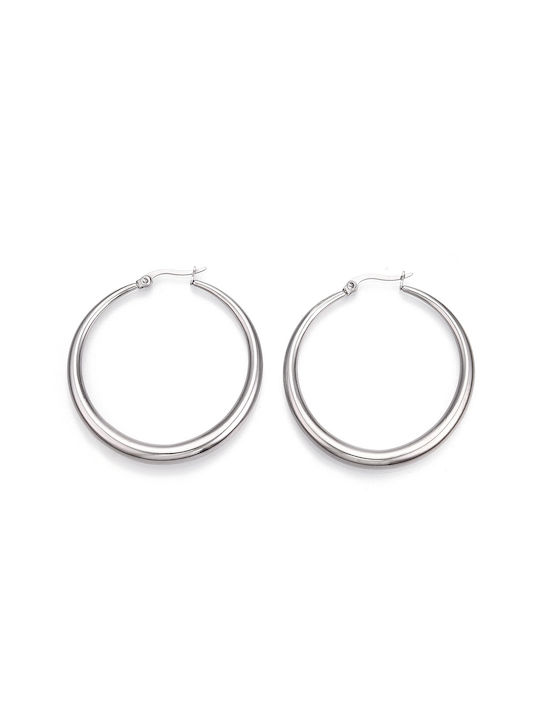 Steel Hoop Earrings Silver 48mm 1 Pair