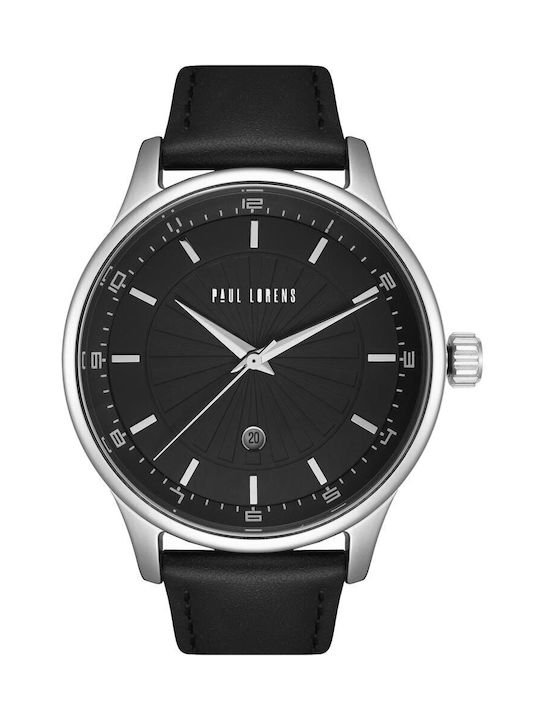 Paul Lorens Watch Battery with Black Leather Strap