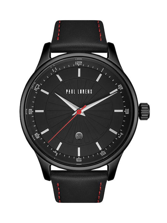 Paul Lorens Watch Battery with Black Leather Strap