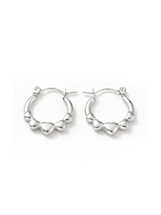 Steel Heart Hoop Earrings Silver 20mm 1 pair