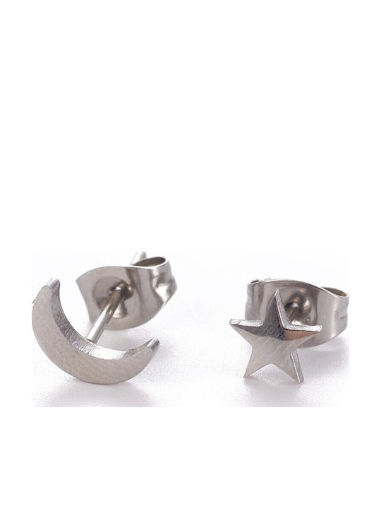 Stahl Ohrstecker Stern-Mond Silber 2 Paar