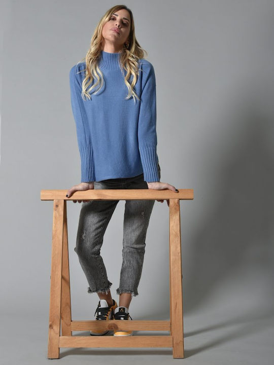 Belle Femme Women's Long Sleeve Sweater Blue