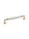 Roline Furniture Handle Zamak and Porcelain Gold - White 128mm (Hole Centers 128mm) 519-LAVI-XRYSO-LEYKO-128