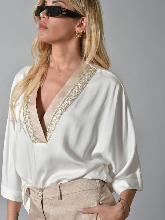 Tassel Trim Neckline Shirt ∞ Ecru XL