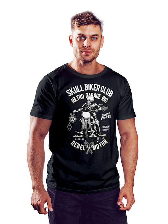 Pop Culture Skull Biker Club Θεματική Μπλούζα με Στάμπα Μαύρη