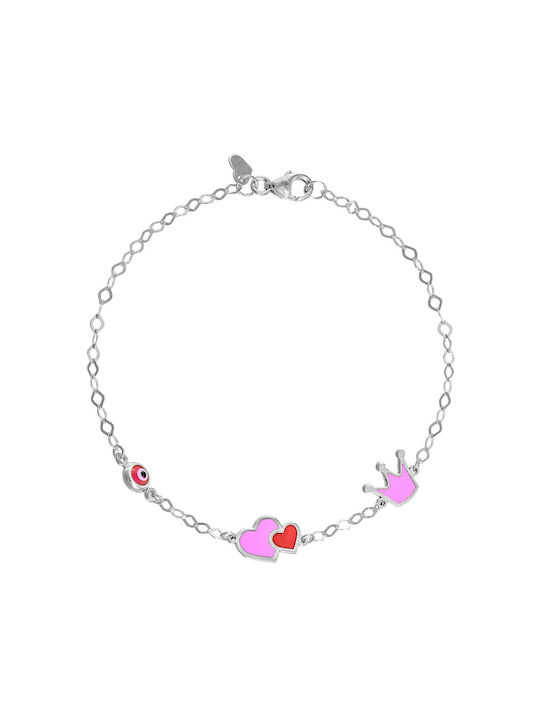 Ioannis Kosmima Kids Bracelet from Silver with Heart, Crown & Evil Eye