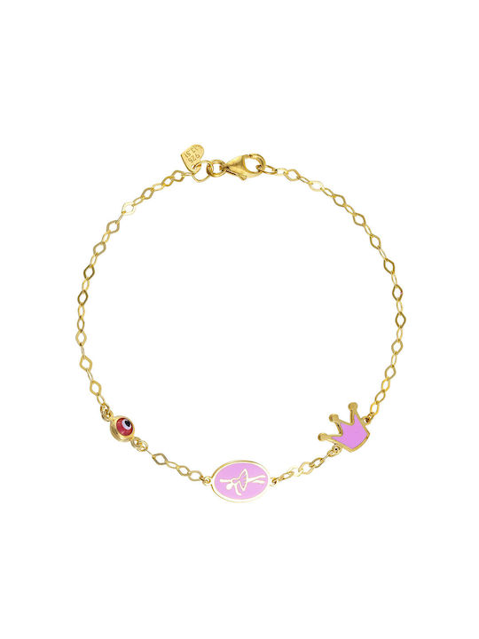 Ioannis Kosmima Kids Bracelet from Gold-plated Silver with Crown & Evil Eye