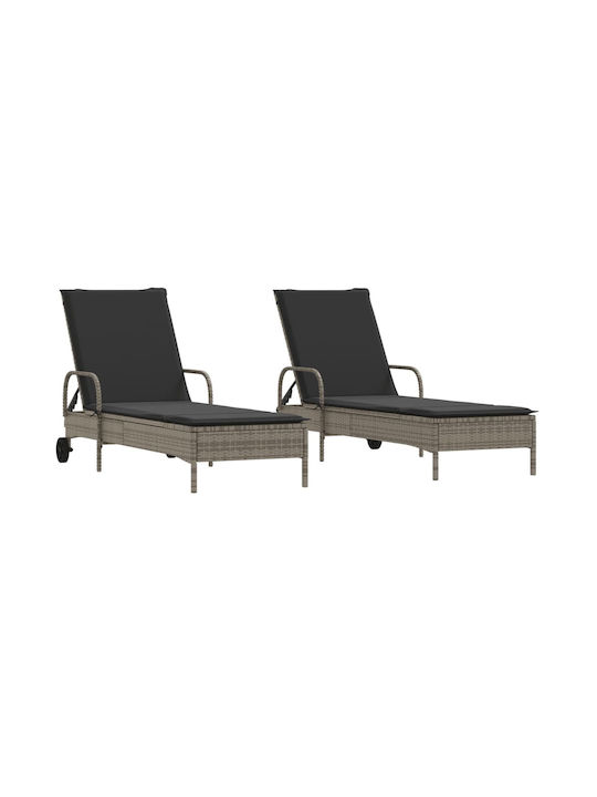 Deckchair Rattan with Cushion Gray 2pcs 61x161x...