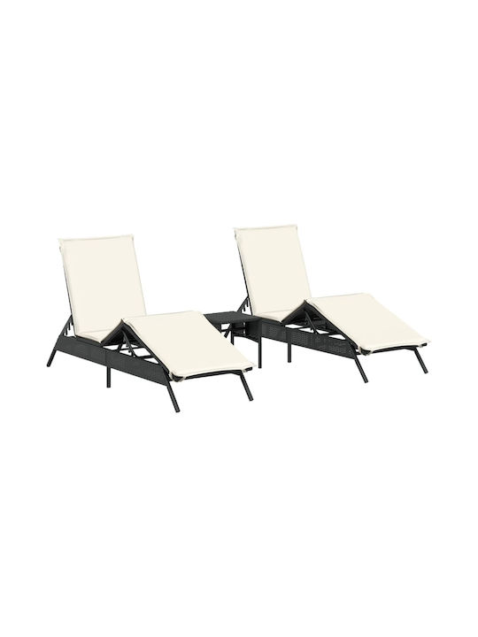 Ξαπλώστρα Rattan με Μαξιλάρι Μαύρη 2τμχ 200x59x26εκ.