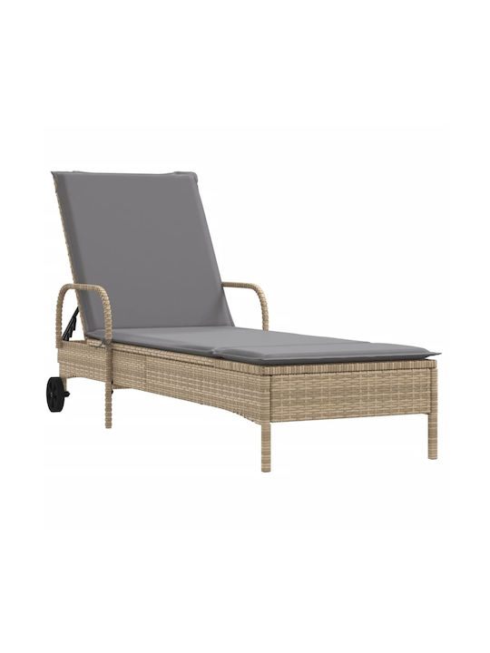 Ξαπλώστρα Rattan με Μαξιλάρι Μπεζ 61x161x87εκ.