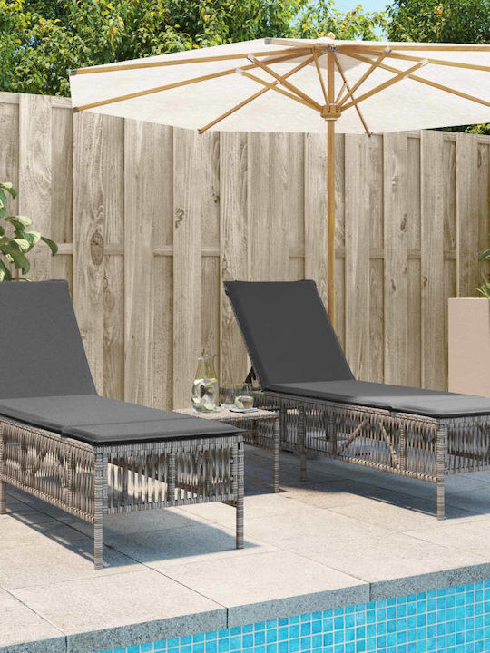 Градински и басейнови шезлонги Rattan с сива възглавница 2бр 198x55x39см