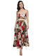 Strapless Midi Dress Floral Design Belt