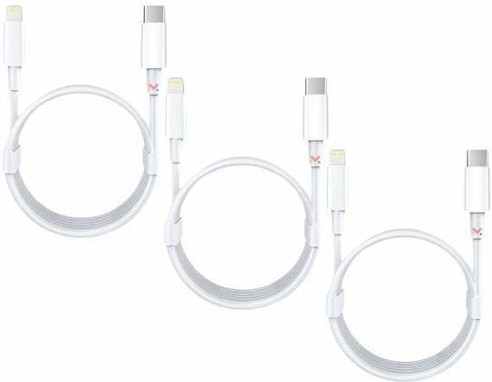 Set 3 Cabluri de Încărcare și Date Mercaton Tip-c Lightning Alb 2a Viteză 10 Gbps 1 M