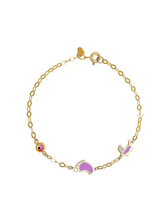 Kids Bracelet Gold K9 Paw Carriage & Eye Tgb-20910y