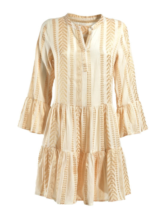 Ble Resort Collection Γυναικείο Φόρεμα Παραλίας Λευκο/χρυσο