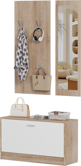 Vern Eingangsmöbel mit Spiegel / Garderobe & Schuhschrank Sonoma White 80x27x190cm